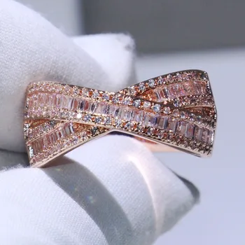 2018 Novi dolazak blještavo zona luksuzni nakit 925 srebro i zlato ruža ispuniti križ prsten Princeza 5A cirkonij žene zaručnički prsten Prsten