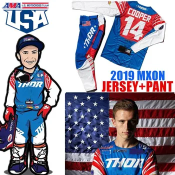 2019 MXON USA Team Motocross Suit 4 Way stretch of Dirt Bike Gear Set Off Road Moto atv Dres i hlače