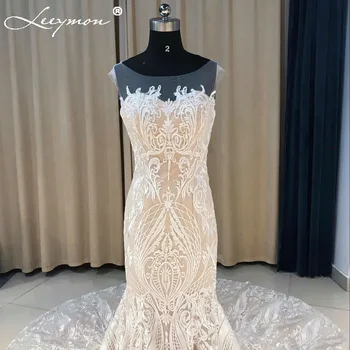 2019 New Backless Sirena Wedding Dress Ivory Lace and Nude srebro Svadbeni Dress Ilussion Wedding Dress Robe de Mariee LY1101