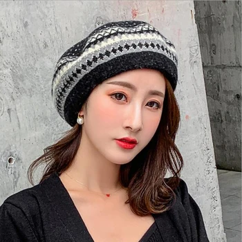 2019 novi zimski ženski francuski stil vune pletene uzima šešir ženska moda toplo umjetnik beretke šešir ženske kape kapa