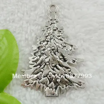 24 kom antičku srebro Božićno drvce privjesci privjesak 68x44mm #191