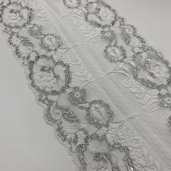 3d / lot 17.5 cm elastični protežu čipke obloge Srebrni cvijet suknja rub donje rublje šivanje zanat DIY odijevanje haljina tkanine, čipke folije