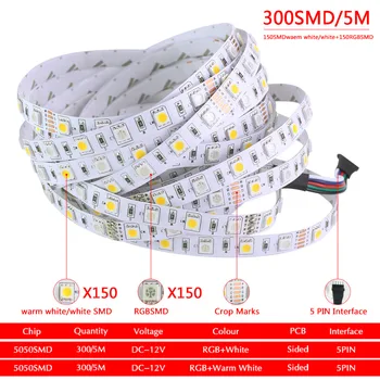 5050 RGBW LED Strip Svjetlo 5 metara visoke Люмена fleksibilna RGB + white/topla Bijela traka žarulja led traka DC 12V unutarnje uređenje