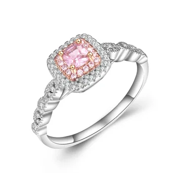 925 Sterling Silver Prsten Za Žene Pink Kubni Cirkonij Kvadratni Kamen Prsten Za Vjenčanje Fin Nakit Za Vjenčanje Pribor Za Ovjes