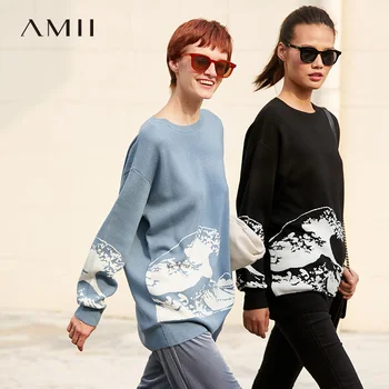 AMII minimalizam jesen ženski džemper moda kontrastnoj boji dizajn Oneck free ženski puloveri ženski vrhovima 12030374