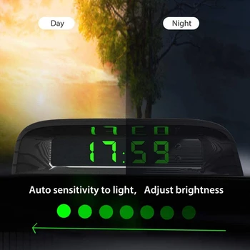 Auto sat s noćnim zaslonom termometar auto unutarnji Stick-on Digital Watch Solar Powered 24-satni auto sat