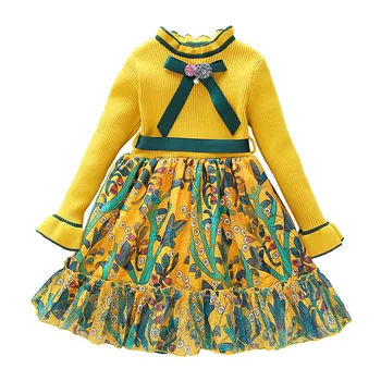 Baby Girls Slatka Sweater Dress proljeće i jesen Girl Party Princess For Kids Sweet Flowers Long Sleeve Dress For 2-10Year