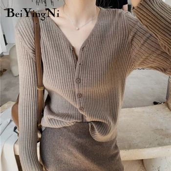 Beiyingni 2020 korejski zakopčane žene cardigans casual dres Harajuku moderan seksi elegantne pulover s V-izrez ženske jednostavne majice