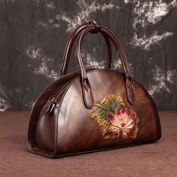 Berba ženske kurirske torbe od prave kože s cvjetnim reljefni visoke kvalitete luksuzna ženska štavljena goveđa torba preko ramena torba