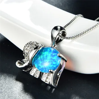 Boho ženski slon životinja privjesak ogrlica moda srebrnu boju ogrlice Za žene Boho plava bijela Vatreni opal ogrlica