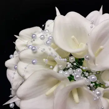 Calla ljiljane bijeli svadben Svileni buket za vjenčanje prirodni hlad sa biserima cvijet nevjesta Mariage Ramo De Novia