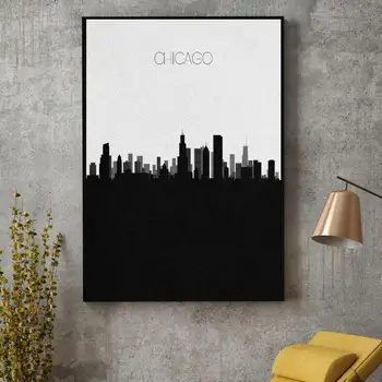 Chicago Skyline Platnu Art Poster Zid Dnevnog Boravka Ukras Bez Okvira