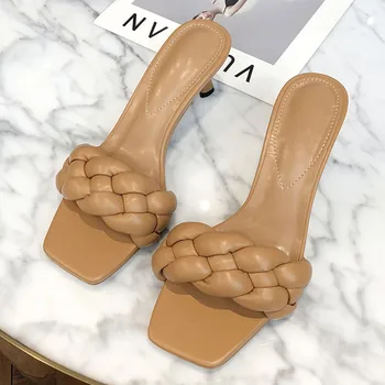 Cipele Ženske sandale Ženske seksi sandale na visoku petu 2021 ljetna obuća striptizeta pleter kvadratnom čarapa dizajnerske cipele dame velike veličine
