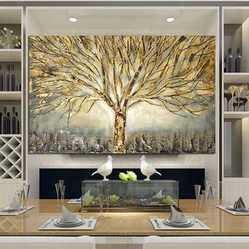 DDHH Wall Art Gold Tree Poster Platna Painting apstraktne slike za dnevni boravak uređenje doma plakati i ispis bez okvira