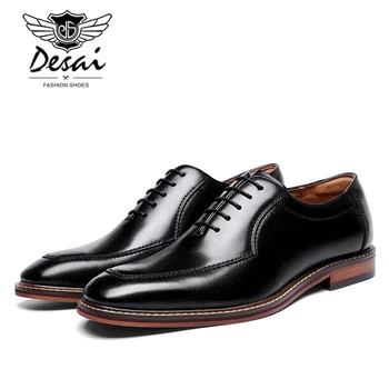 DESAI topla prirodna koža obuća muškarci vjenčanje ured haljina cipele smeđa patina ručni rad čipka-up cipele poslovne oxford cipele