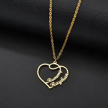 Diamon New with Personalized Name ogrlice za žene dva imena srce именная pločica nakit od nehrđajućeg čelika Custom Letter ogrlica