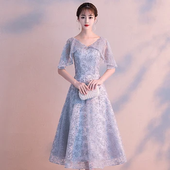 DongCMY 2020 New Short Grey Prom Dress Women Ankle Length V-Izrez Party Junior Plus Size Dress