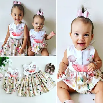 Emmababy Uskrs Novorođenčadi Baby Girl Sestra Odgovarajuće Odjeće Zec Vrećice Cvjetni Print Body Haljina Odijevanje