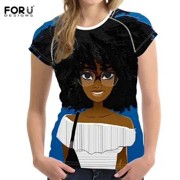 FORUDESIGNS ženske ljetne majice afrička djevojka black žene art print Crewneck prozračni kućna odjeća svakodnevni vrhovima Tee majice djevojka
