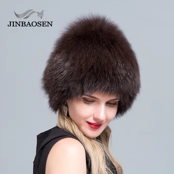 JINBAOSEN ženska krzno kapa prirodni лисья kapa Rusije zima TIKOVINE i toplo uši modni pleteni skijaške kape