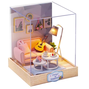 Kuća lutaka drveni Diy lutkarske kuće, minijaturni namještaj lutkine komplet Casa glazbene igračke za djecu Rođendan božićne darove QT27