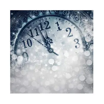 Laeacco Happy New Year Clock Silver Polka Točkica Snow Winter Party Plakat Portret Fotografija Pozadina Slika Pozadina Фотоколл