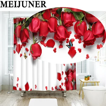 Meijuner 3D kupaonica Crvena Ruža vodootporna tkanina kupaonica tuš zavjese spavaća soba Valentinovo vjenčanje dekoracije