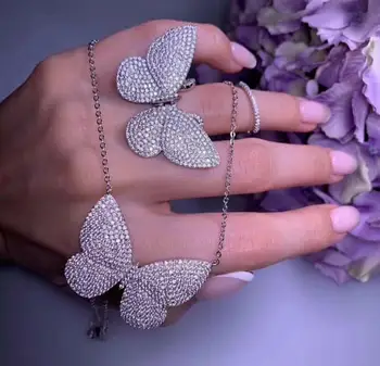 Moda leptir pun mikro AAA kubni Cirkon ogrlica i prsten za žene vjenčanje Dubai vjenčanje обручальный komplet nakita D1154