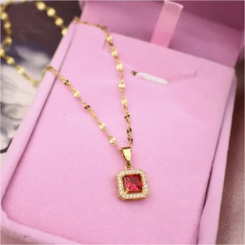 Nehrđajući čelik 316L 2021 nova moda high-end nakit kvadratnom Crveni Cirkon luksuzni lanac ovjes ogrlice, ogrlice i privjesci za žene