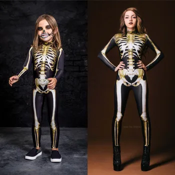 Novi Zlatni Kostur Halloween Cosplay Kombinezon Žene Djeca Strašno Odijelo Dječak Djevojčica Neobične Dan Mrtvih Obitelj Karneval Party Vrag