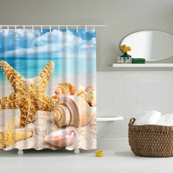 Novi ocean beach shell 3d kupatilo sa tuš zavjese dekor vodootporni poliester tkanina periva kupaonica tuš zavjese skup s kukicama