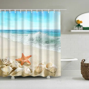 Novi ocean beach shell 3d kupatilo sa tuš zavjese dekor vodootporni poliester tkanina periva kupaonica tuš zavjese skup s kukicama