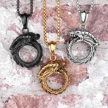 Ouroboros zmija Zmaj muške duge ogrlice i privjesci u krugu hip-hop za dječaka muški nakit od nehrđajućeg čelika kreativni dar u rasutom stanju