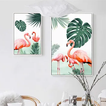 Platnu slike Nordic skandinavski ured zid umjetnosti plakat slika za dnevni boravak tropske biljke i flamingo