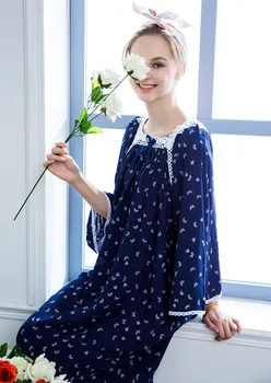 Proljeće i jesen prozračna pamučna svile s dugim rukavima ženska koreanska verzija dug veliki veličina spavaćica pidžama Slobodna, kućna odjeća