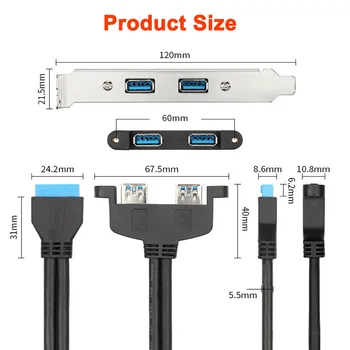 Puna veličina nosač matične ploče 20pin do 2 USB 3.0 portova ženski poleđina naslov priključak kabel adapter PCI slot ploče je 50 cm
