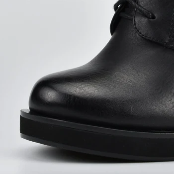 REAVE CAT 10 cm blok čizme za žene visoku petu čizme crna criss-cross buckle punk cipele Zapadna platforma chaussure femme