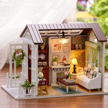 Ručno DIY lutkine mala drvena kućica za lutke igračka namještaj minijaturna soba kutija minijaturni kućica za lutke i igračke na poklon za Rođendan
