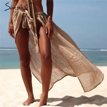Simplee Seksi transparent solid women summer style cover ups suknje čipke beach odjeću ženske suknje A-line holiday midi suknje