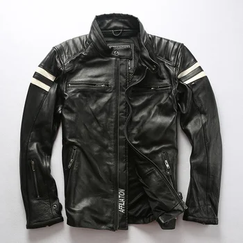 TOP 2019 New Men Red Pravi Motorcycle leather jacket Real Cowhide Riding Biker Jackets S-XXXL Besplatna dostava