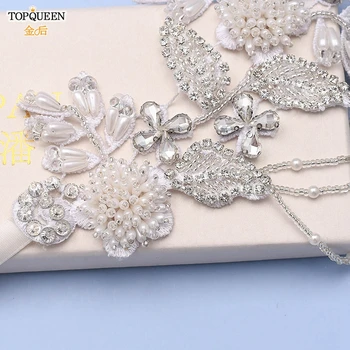 TOPQUEEN S482 ručni rad, vještački dijamant perle vjenčanje zona Dijamant oblog dizajna vjenčanje zona Crystal leaf krpa vjenčanje shoudler