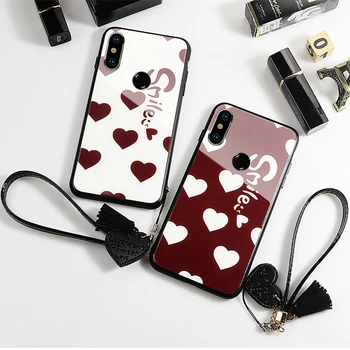 Torba i remen za Huawei Nova 4 4e 3 3i 3e Case Glass Hard phone Cover For Huawei Nova 2s 2 plus 2i Smile red Love Heart lanyard