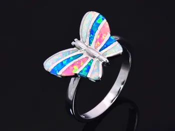 Trgovina na veliko i malo moda lijepi plavi i ružičasti i bijeli Vatreni opal prsten od srebra 925 Slive Jewelryr za žene EMT1517009