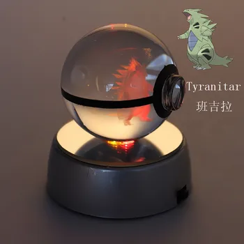 Tyranitar Pokemon graviranje cijele Crystal sa crnom linijom dobra moda 50 mm*50 mm loptu sa led osnova kristalna podloga
