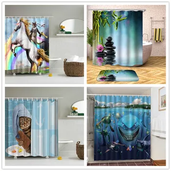 Visokokvalitetna tkanina vodootporan tuš zavjese zavjese za kupaonicu crtani dječji mačke Jednorog morski pas tiskanom zavjese 3d za kupaonicu