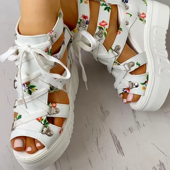 Vrući print slobodno vrijeme klinovi ženske cipele 2019 ljetna obuća Ženske sandale platforma cipele visoke štikle Casual cipele i žena