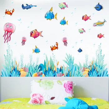 [shijuekongjian] podvodni koraljni klasteri biljke naljepnica zid DIY Kit riba naljepnice za zid za dječje sobe Dječje sobe ukras