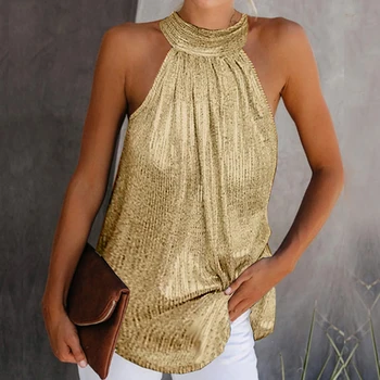 Ženska moda je briljantan stimuliranje ular vrat Majice dame ljeto svakodnevnica je puna boja rukava majica crna zlatna srebrna