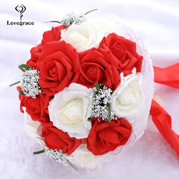 Lovegrace mladenka vjenčanje buket cvijeća umjetna PE Ruža lažni cvijeće ručni rad holding cvijeće, romantični Mariage šareni buket