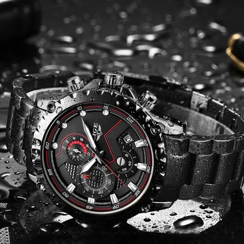Top brand LIGE mens moda crna nehrđajućeg čelika i vodootporan sportski muški sat kvarcni satovi muški kronograf Reloj Hombre